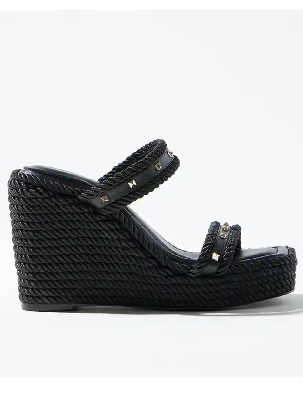 WHBM BLACK STUDDED ROPE WEDGE - Picture 2 of 3